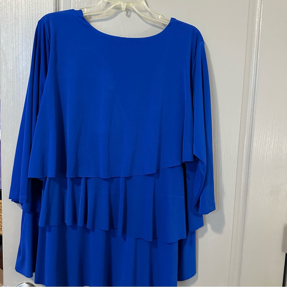 Women's Blue Layered Top Susan Graver 1X  Flowy Casual Spring Quarter Sleeve - Picture 3 of 3